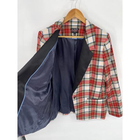 J. Crew Willa Blazer Jacket in Snowy Tartan Plaid Wool Blend Satin Lapel size 16 - Picture 5 of 14